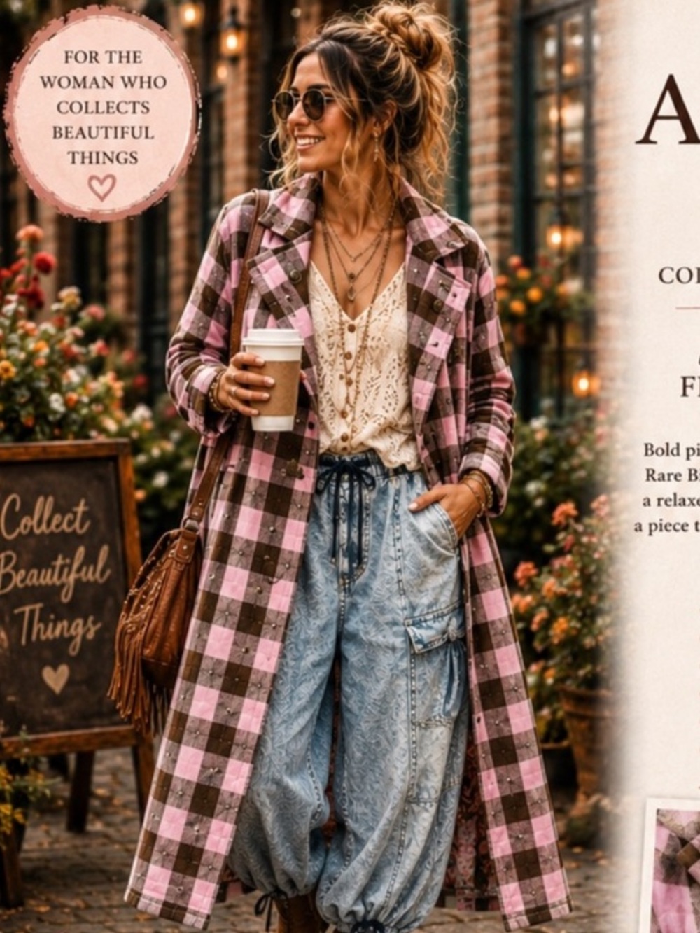 The Artist Coat- A Rare Bird Pink Plaid Double Breasted Statement Coat